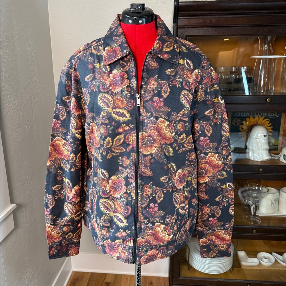 Fresh Prints of Bel-Air Black Floral Zip Cotton Jacket Size M NWT